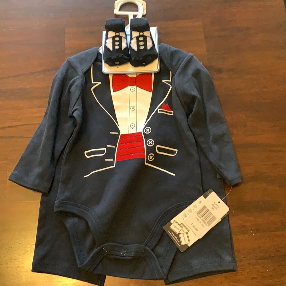 Baby Tuxedo outfit with shoe socks! 3 piece set